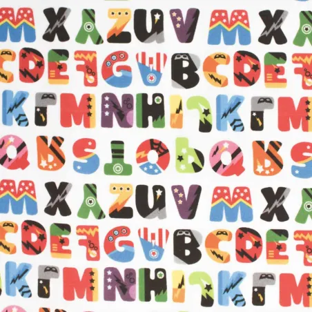TESSUTO DI COTONE FANTASIA ALFABETO MULTICOLOR-BIMBI