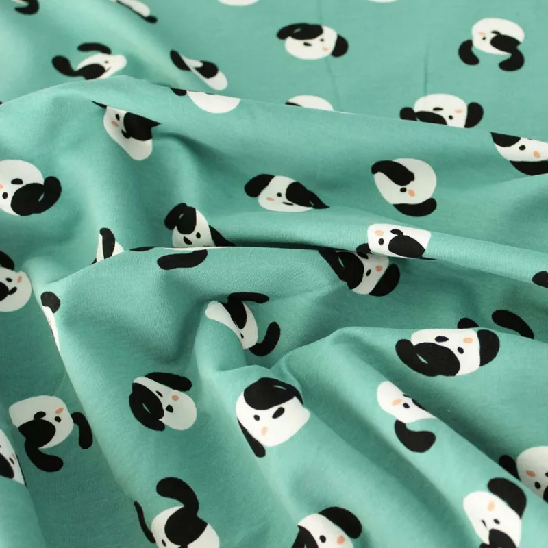 TESSUTO FELPA GARZATA COTONE BIO DOG VERDE GIADA - TESSUTI PER BAMBINI