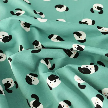 TESSUTO FELPA GARZATA COTONE BIO DOG VERDE GIADA - TESSUTI PER BAMBINI