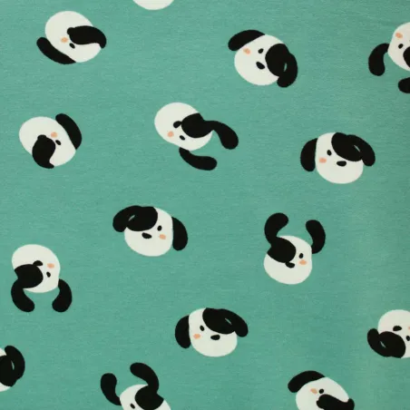 TESSUTO FELPA GARZATA COTONE BIO DOG VERDE GIADA - TESSUTI PER BAMBINI