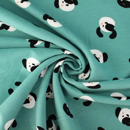 TESSUTO FELPA GARZATA COTONE BIO DOG VERDE GIADA - TESSUTI PER BAMBINI