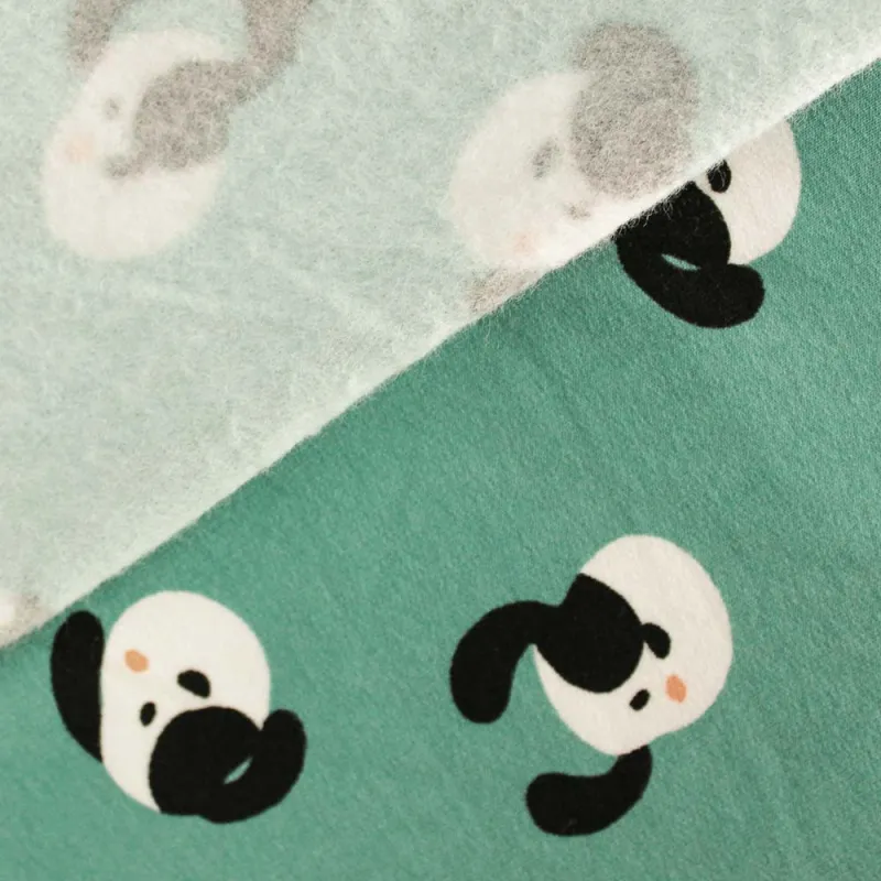 TESSUTO FELPA GARZATA COTONE BIO DOG VERDE GIADA - TESSUTI PER BAMBINI