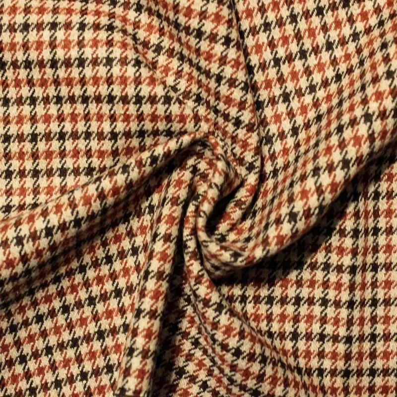 TESSUTO MISTO LANA  PIED DE POULE - RUGGINE E MORO