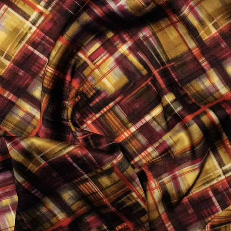 Tessuto Raso fantasia astratta a quadri Viola | Tessuti Made in Italy