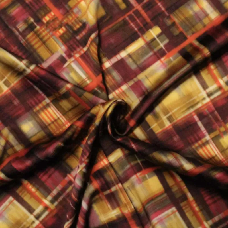 Tessuto Raso fantasia astratta a quadri Viola | Tessuti Made in Italy