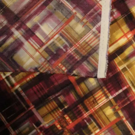 Tessuto Raso fantasia astratta a quadri Viola | Tessuti Made in Italy