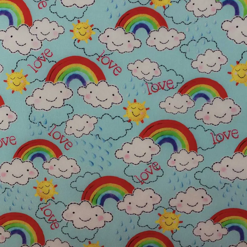 TESSUTO DI COTONE FANTASIA NUVOLE E ARCOBALENI | ILTESSUTAIO.IT