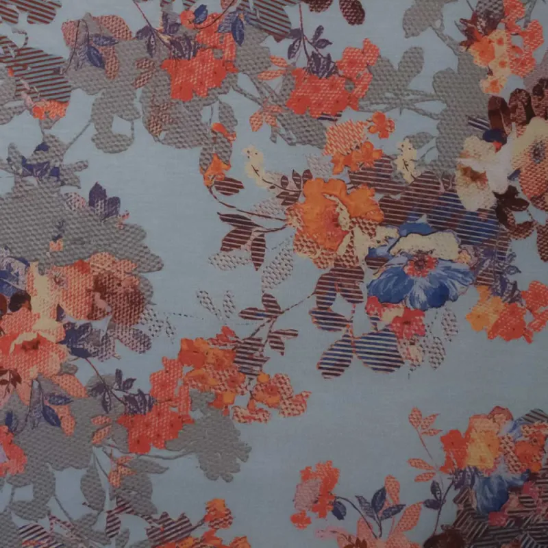 Jersey tessuto di viscosa fantasia floreale celeste | IL TESSUTAIO