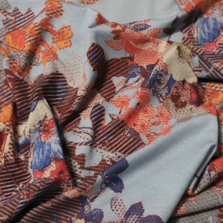 Jersey tessuto di viscosa fantasia floreale celeste | IL TESSUTAIO