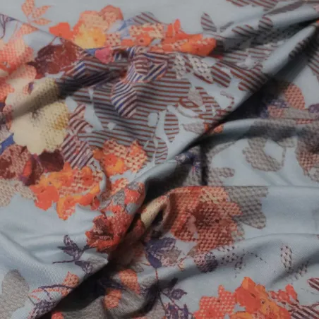 Jersey tessuto di viscosa fantasia floreale celeste | IL TESSUTAIO