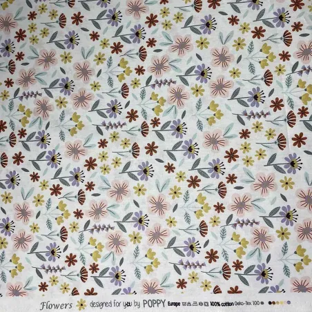 TESSUTO DI COTONE FANTASIA FLOREALE OEKO-TEX 100 DESIGN BY POPPY