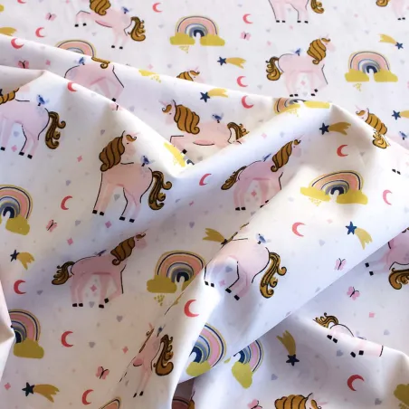 TESSUTO DI COTONE FANTASIA UNICORNI OEKO TEX 100 BY POPPY