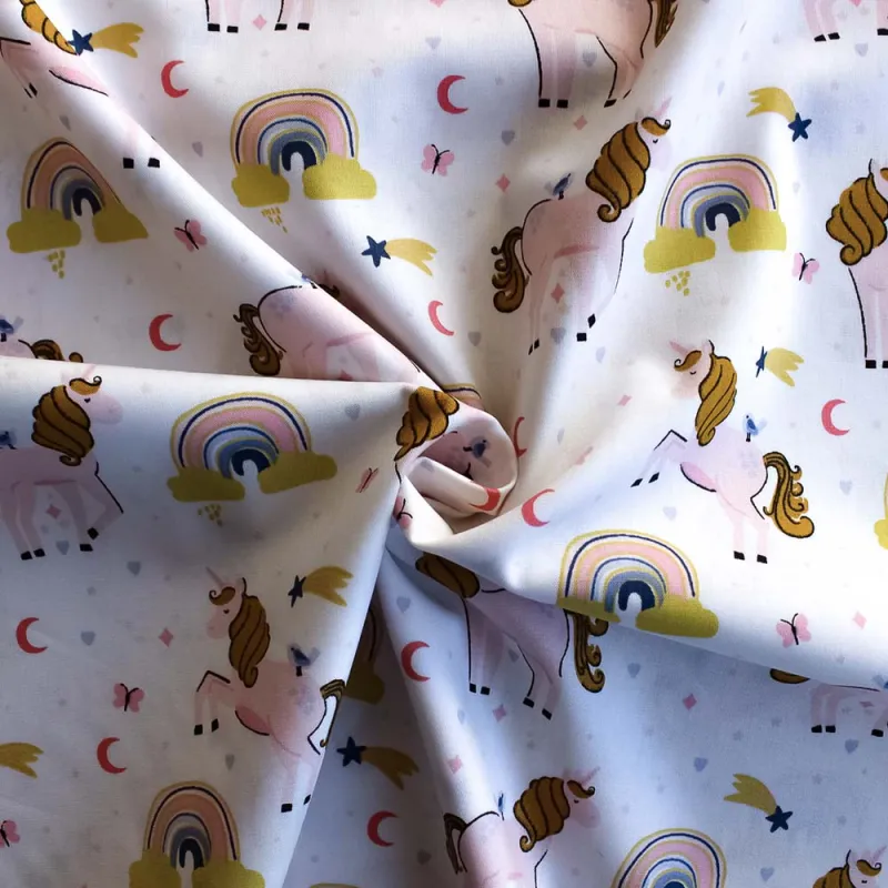 TESSUTO DI COTONE FANTASIA UNICORNI OEKO TEX 100 BY POPPY