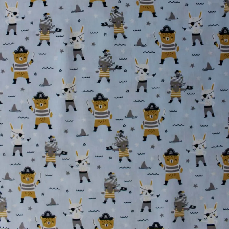 TESSUTO DI COTONE FANTASIA PIRATI / CELESTE- OEKO TEX 100- BY POPPY