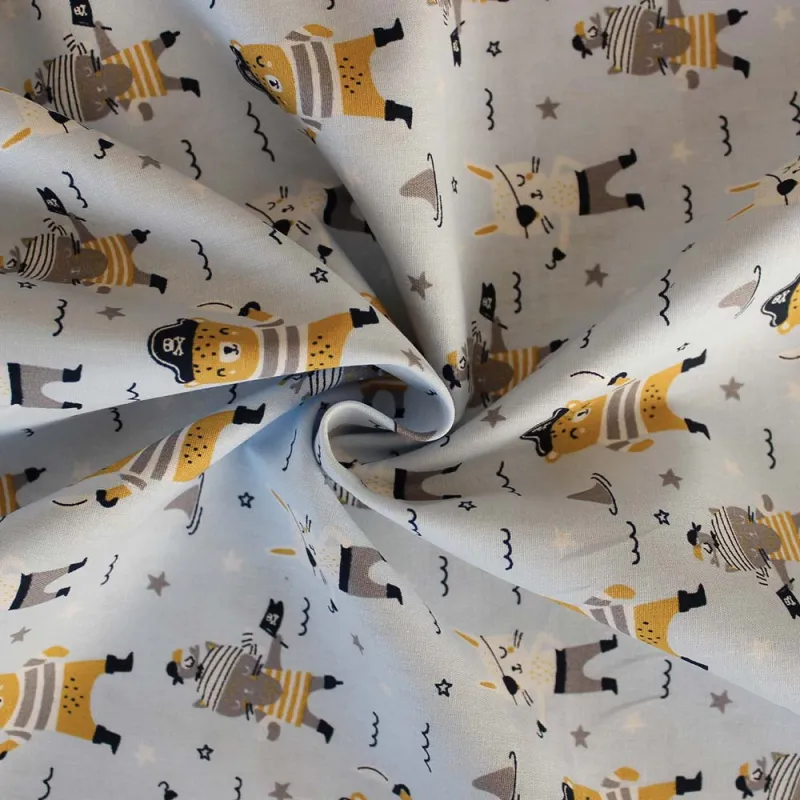 TESSUTO DI COTONE FANTASIA PIRATI / CELESTE- OEKO TEX 100- BY POPPY