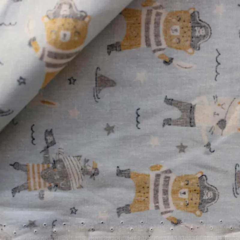 TESSUTO DI COTONE FANTASIA PIRATI / CELESTE- OEKO TEX 100- BY POPPY