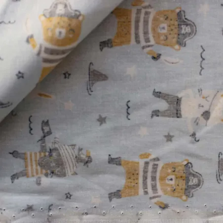 TESSUTO DI COTONE FANTASIA PIRATI / CELESTE- OEKO TEX 100- BY POPPY