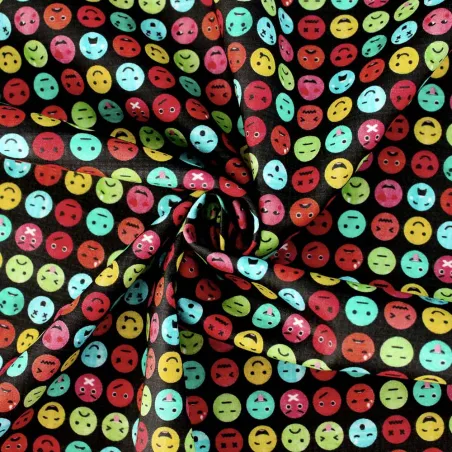 Cotone fantasia Emoticon multicolor | tessuti fai da te| iltessutaio