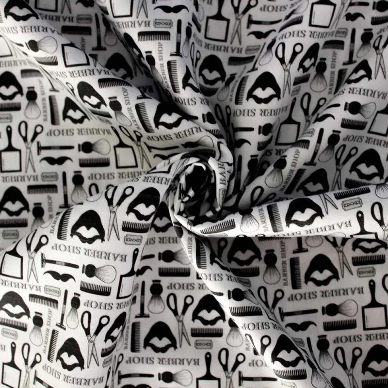 Cotone fantasia Barber shop | tessuti fai da te| iltessutaio