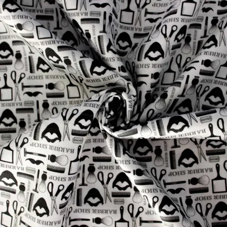 Cotone fantasia Barber shop | tessuti fai da te| iltessutaio