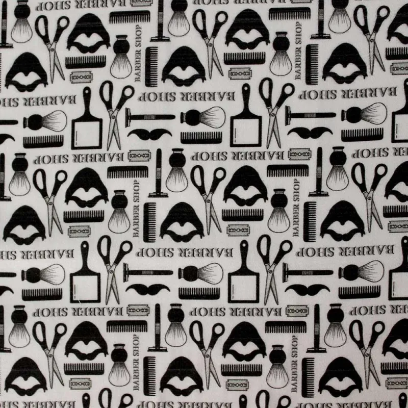 Cotone fantasia Barber shop | tessuti fai da te| iltessutaio