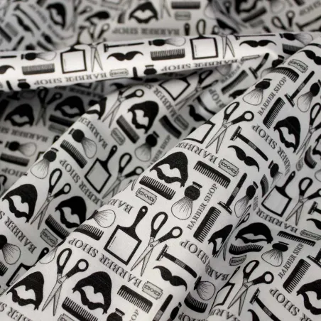 Cotone fantasia Barber shop | tessuti fai da te| iltessutaio