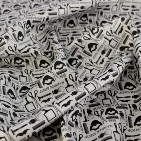 Cotone fantasia Barber shop | tessuti fai da te| iltessutaio