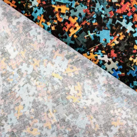 Cotone fantasia Puzzle | tessuti fai da te| iltessutaio