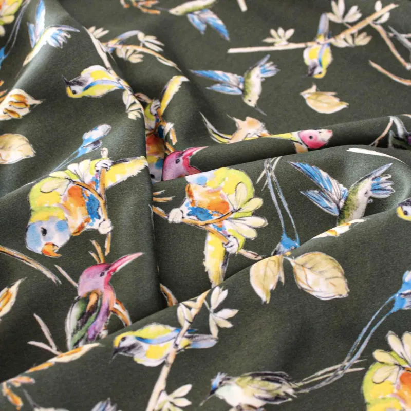 Raso fantasia uccelli | tessuti pregiati | iltessutaio.it