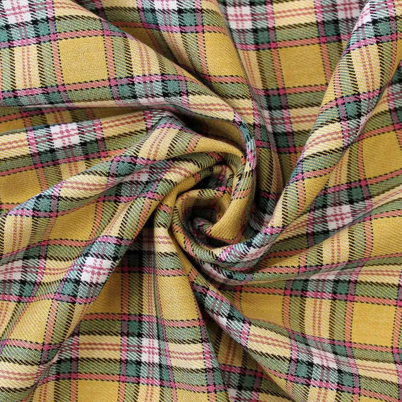 Tessuto scozzese giallo rosa verde - Il Tessutaio.it