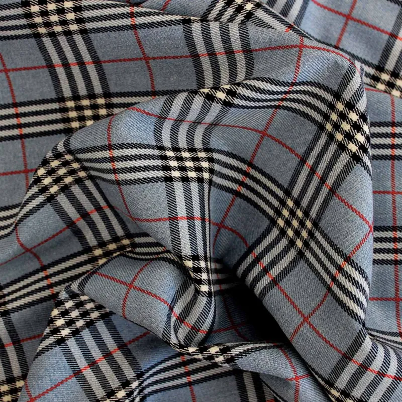 Tessuto scozzese celeste rosso nero- Tessuti per Bambini
