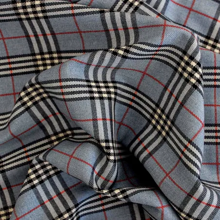 Tessuto scozzese celeste rosso nero- Tessuti per Bambini