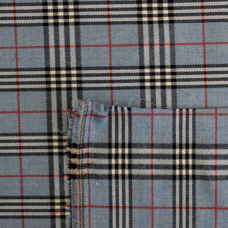 Tessuto scozzese celeste rosso nero- Tessuti per Bambini