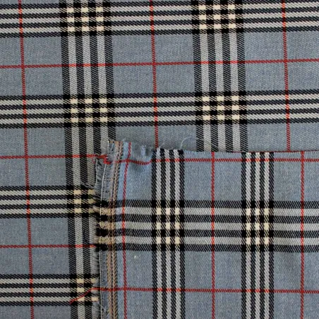 Tessuto scozzese celeste rosso nero- Tessuti per Bambini